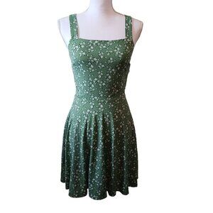 NEW‎ Nine Britton Green Daisy Floral Sleeveless Tank Criss-cross Back, XSP Dress